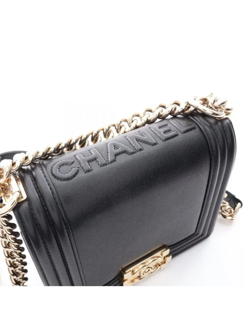 Chanel Shoulder Bag Boy Black Leather Boy Chain